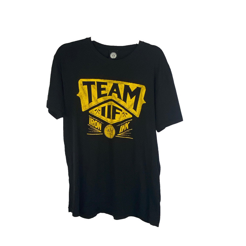 Iron and Ink Fitness T-Shirt Tee Sz L Black Tagless Team IIF Yellow Vintage Look